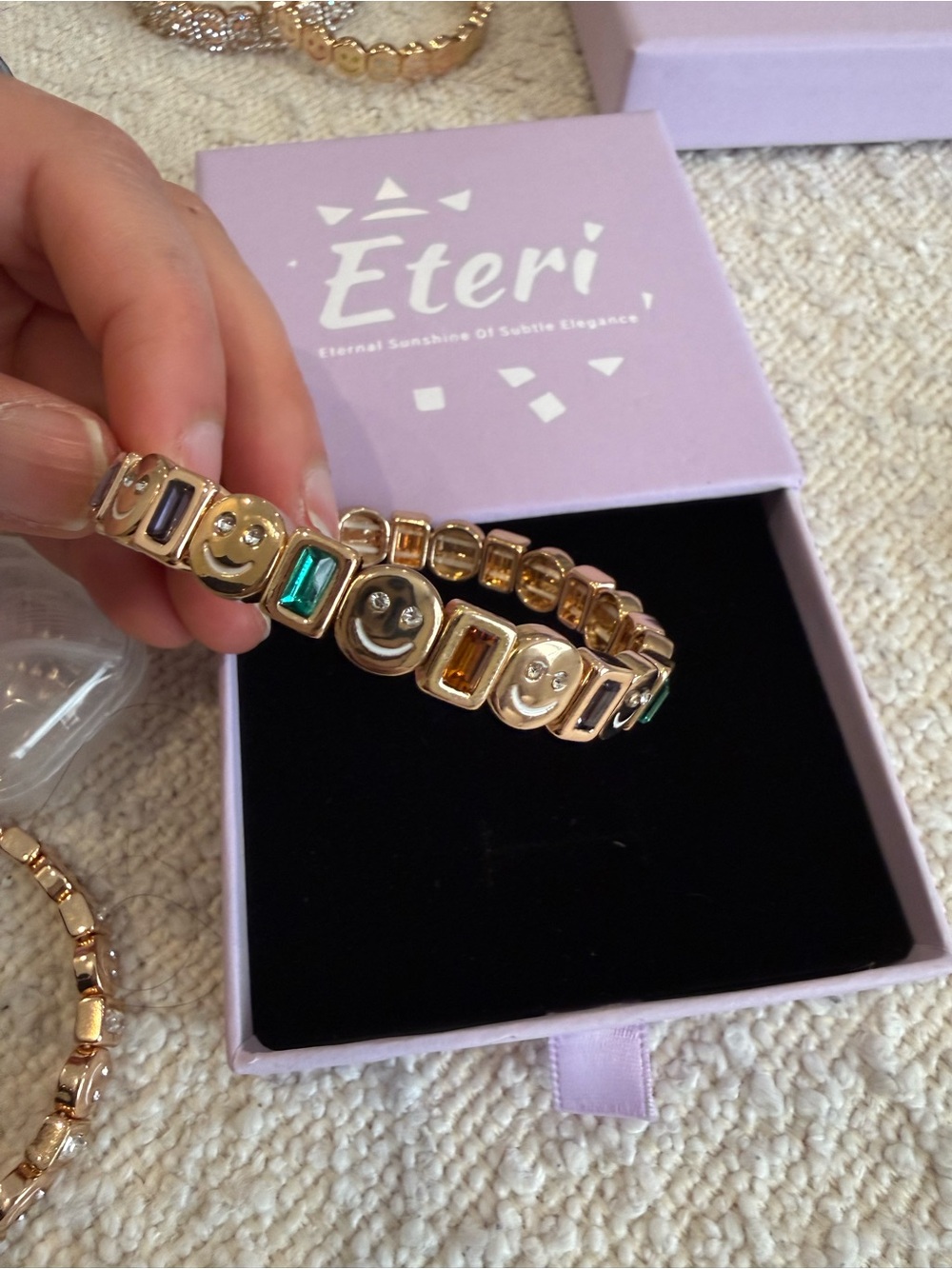 Gold Smiley Crystal Stretch Bracelet